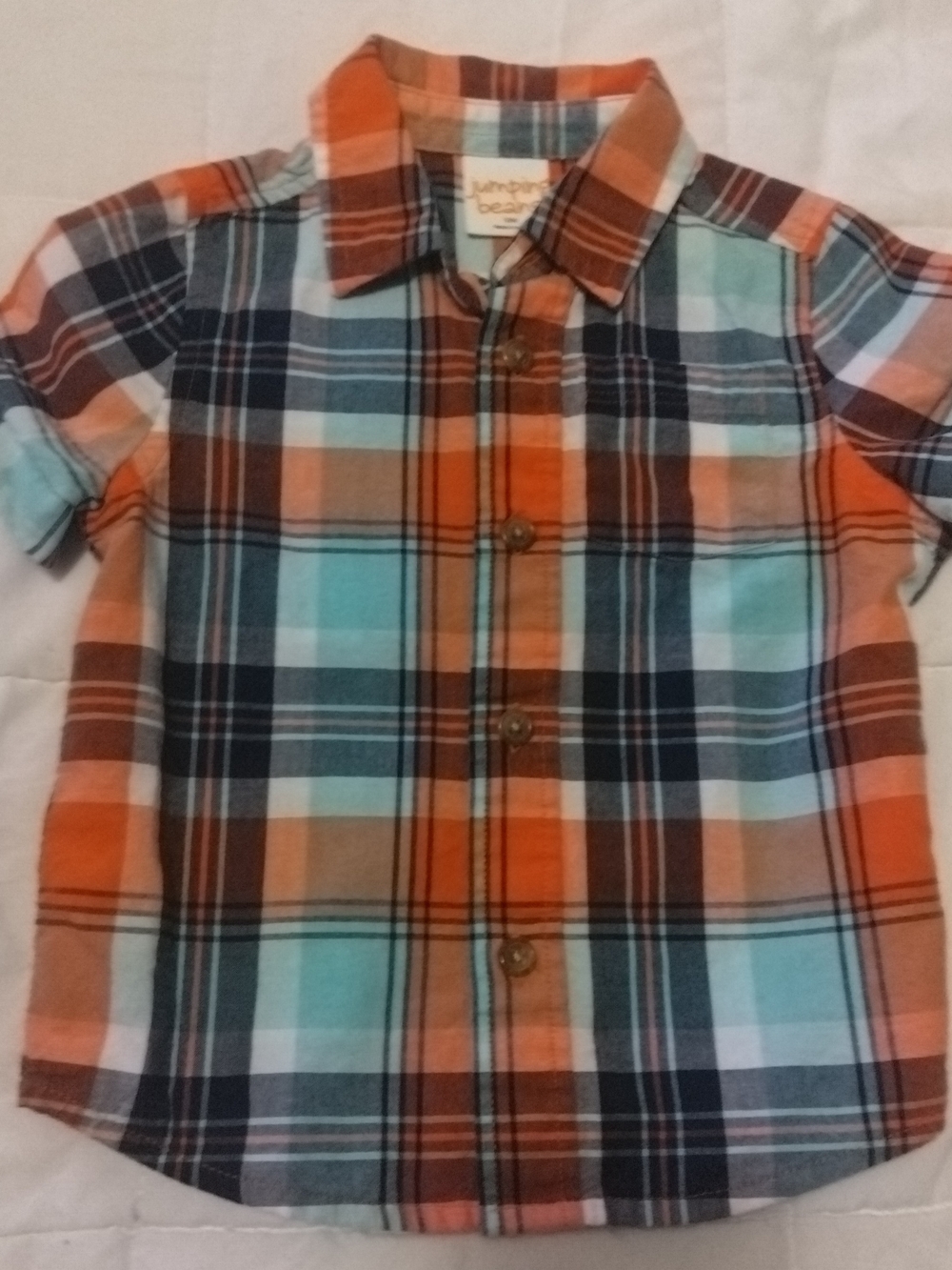 jumping beans Orange and Aqua Plaid Short Sleeve Button-Down Shirt